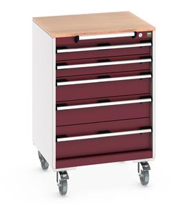 40402149.** cubio mobile cabinet with 5 drawers & multiplex worktop. WxDxH: 650x650x990mm. RAL 7035/5010 or selected
